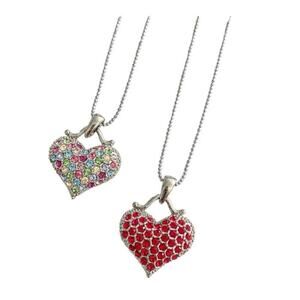 2 x Red and Multi Colored Crystal Heart Silver Plated Necklaces
